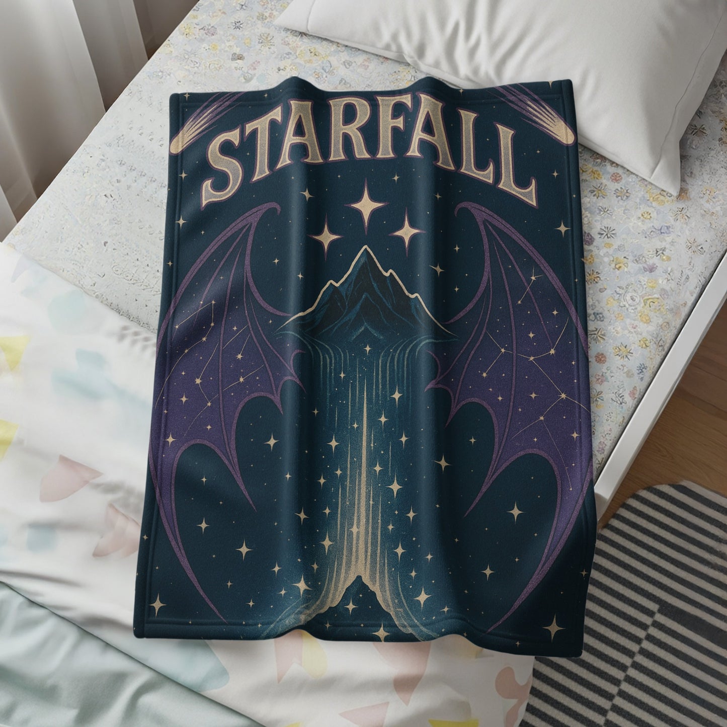 Starfall Illustration Dark Blue Blanket Product