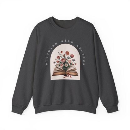 Blooming With Stories Open Book Flowers Design Sweatshirt - MagicMerchEmporium