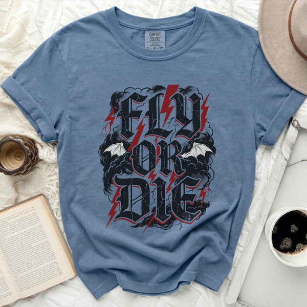 Fourth Wing Fly or Die Tee in Blue Jean