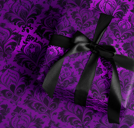 Vibrant Purple and Black Floral Pattern Gift Wrap
