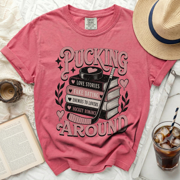 Pucking Around Hockey Romance Tee in Crunchberry