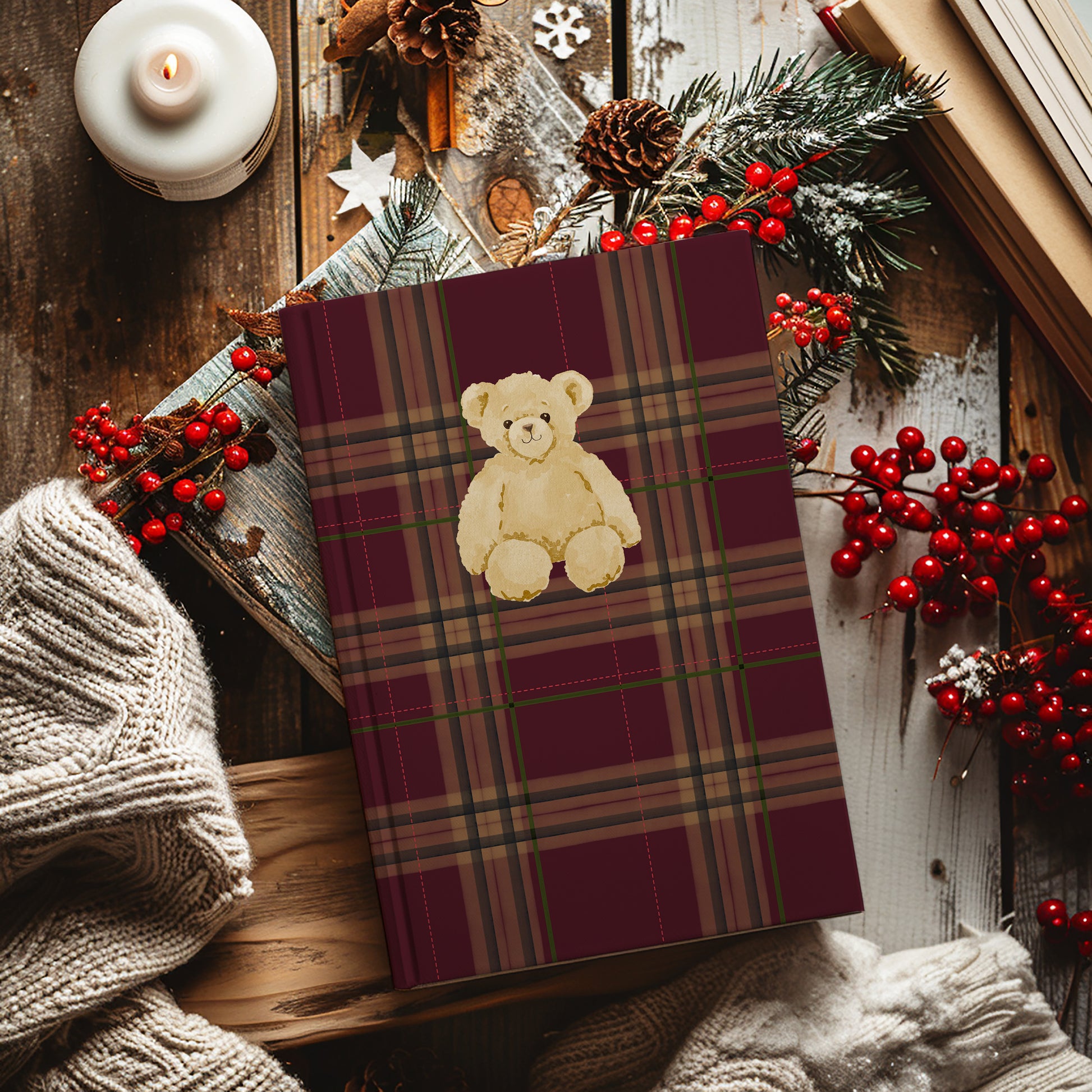 Cozy Teddy Bear Plaid Design Christmas Decorative Notebook
