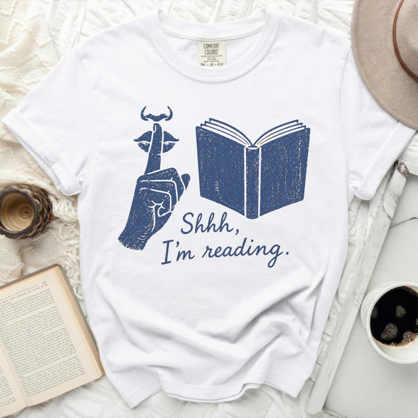 Shhh, I'm Reading Tee in White