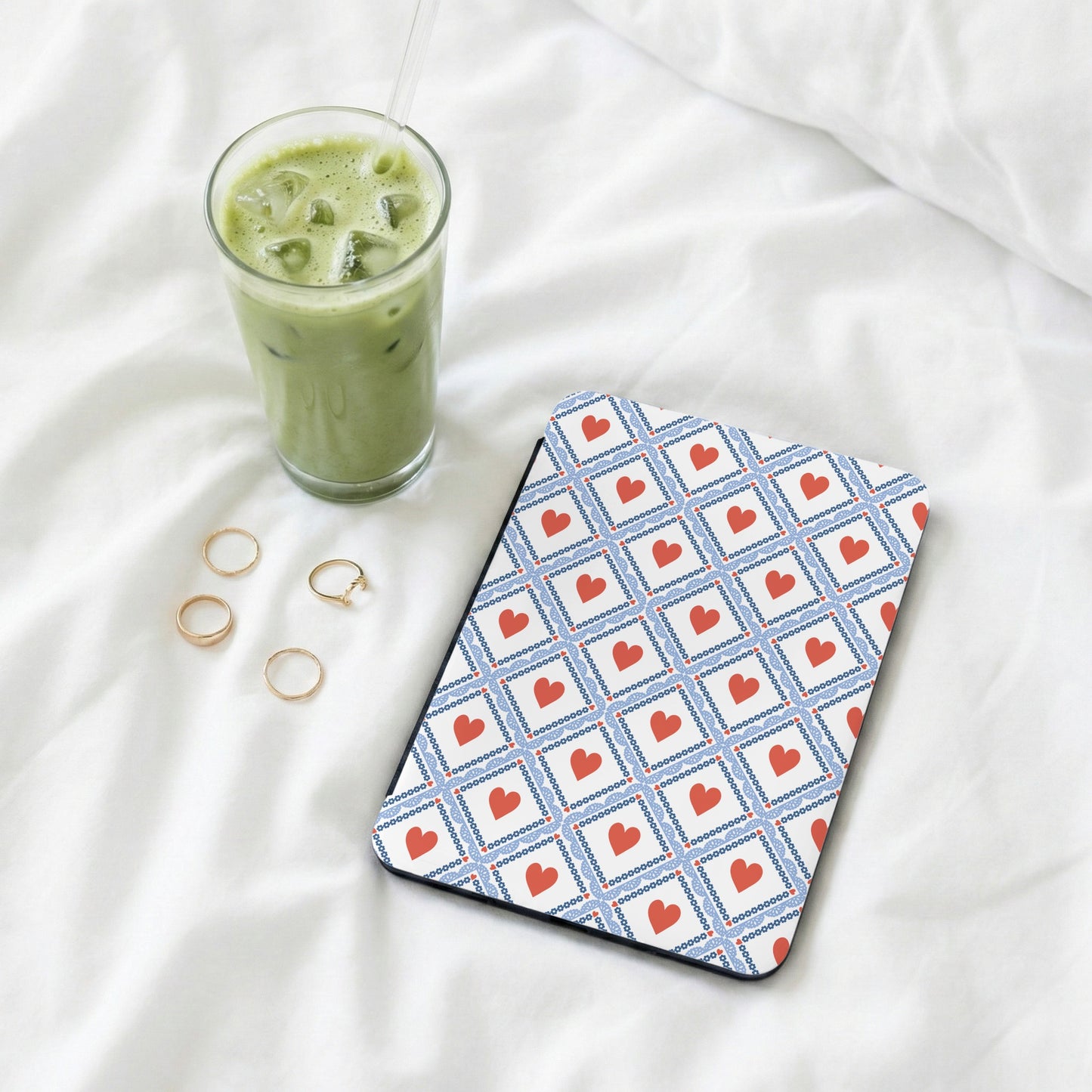 Red Heart Pattern on White Tech Accessory Cover