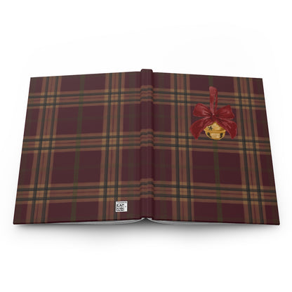 Festive Christmas Plaid Notebook with Red Bow and Bell