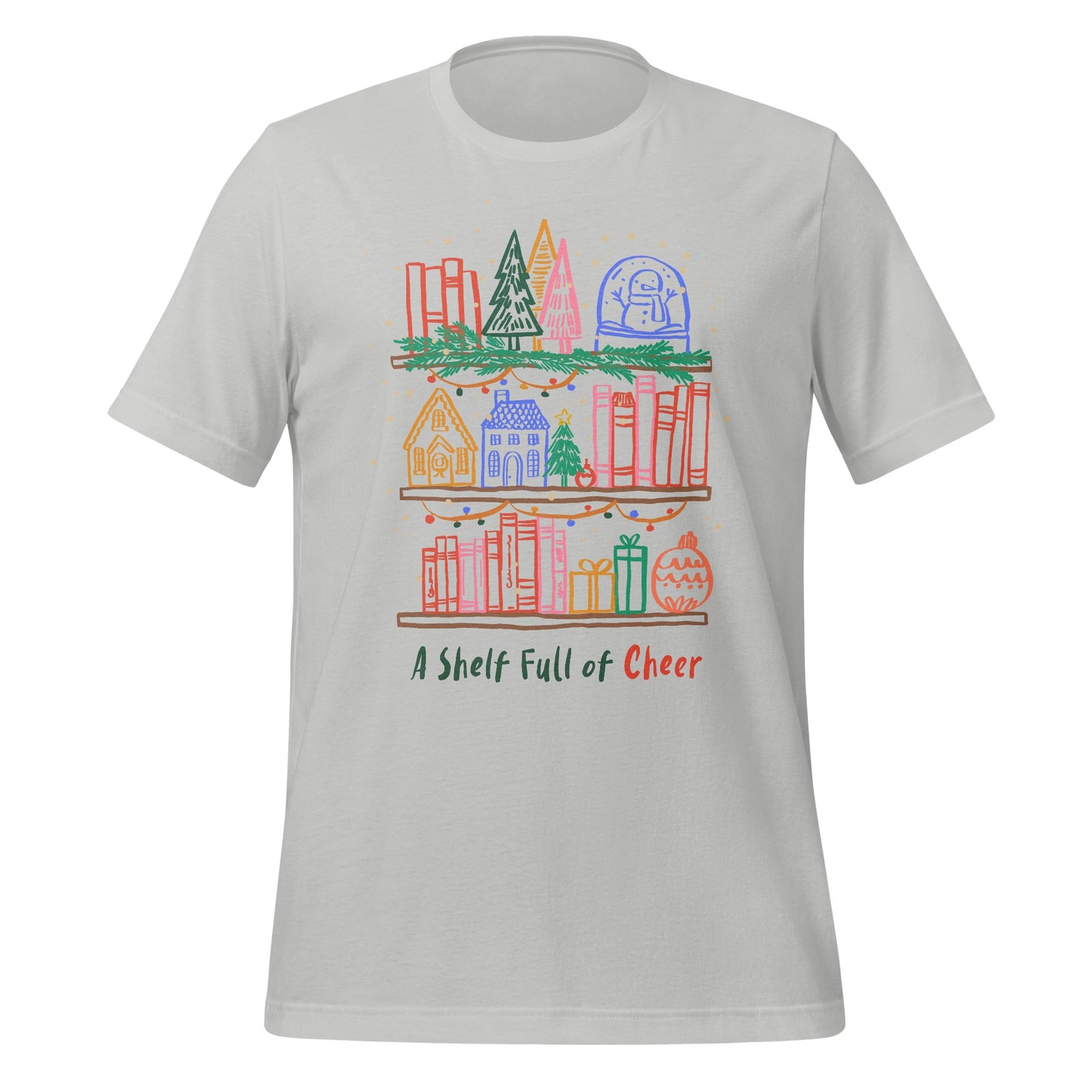 A Shelf Full of Cheer Festive Bookshelf Illustration T-Shirt