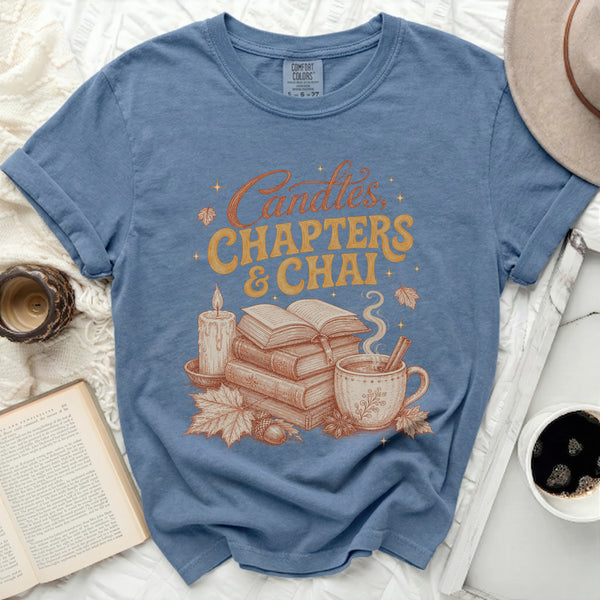 Candles, Chapters, Chai Tee in Blue Jean