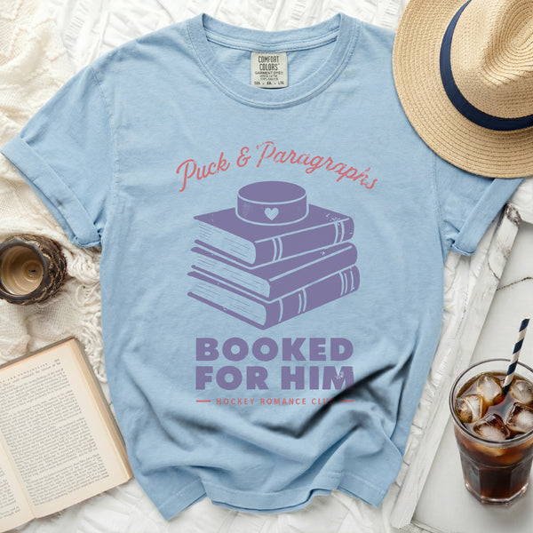Puck & Paragraphs Hockey Romance Tee in Chambray