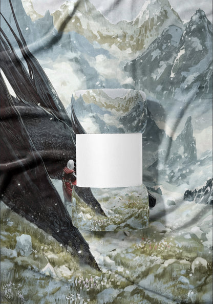 Epic Fantasy Mountain Scene Blanket with Dragon