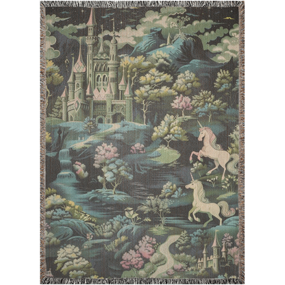 🌟 Mystical Castle & Unicorn Tapestry Blanket