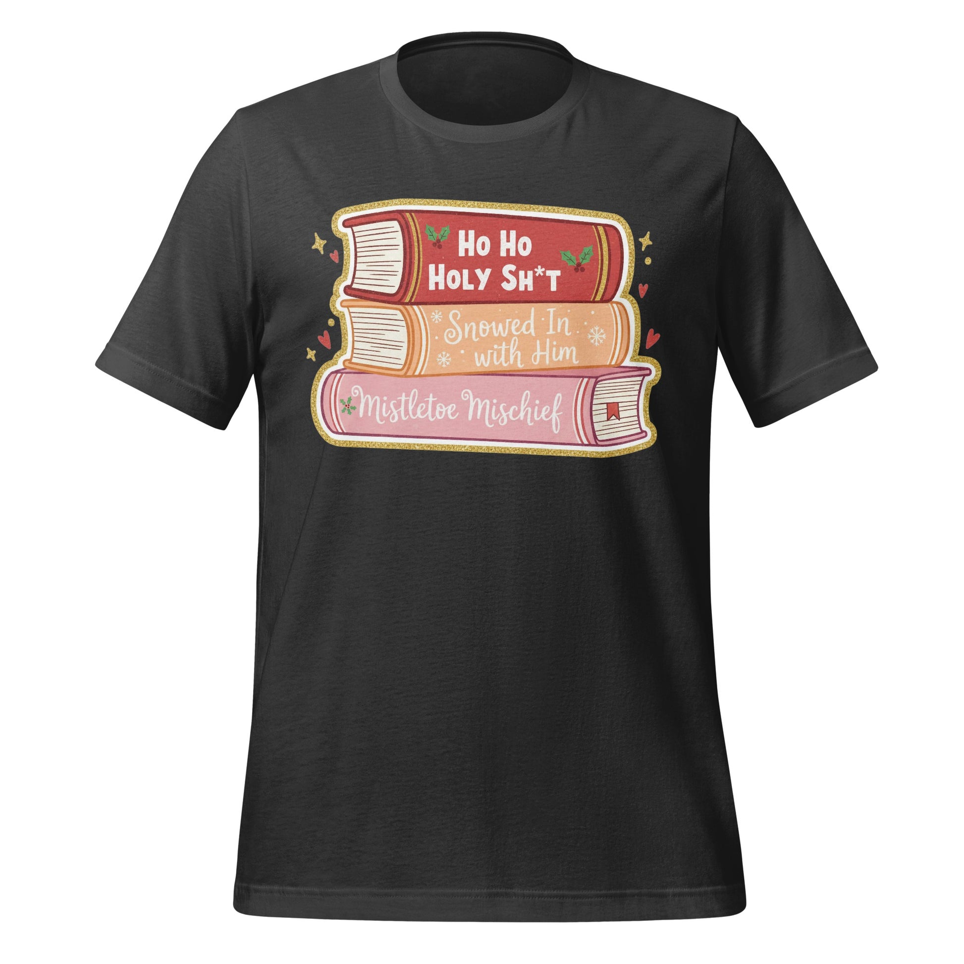 Humorous Christmas Book Stack Graphic T-Shirt