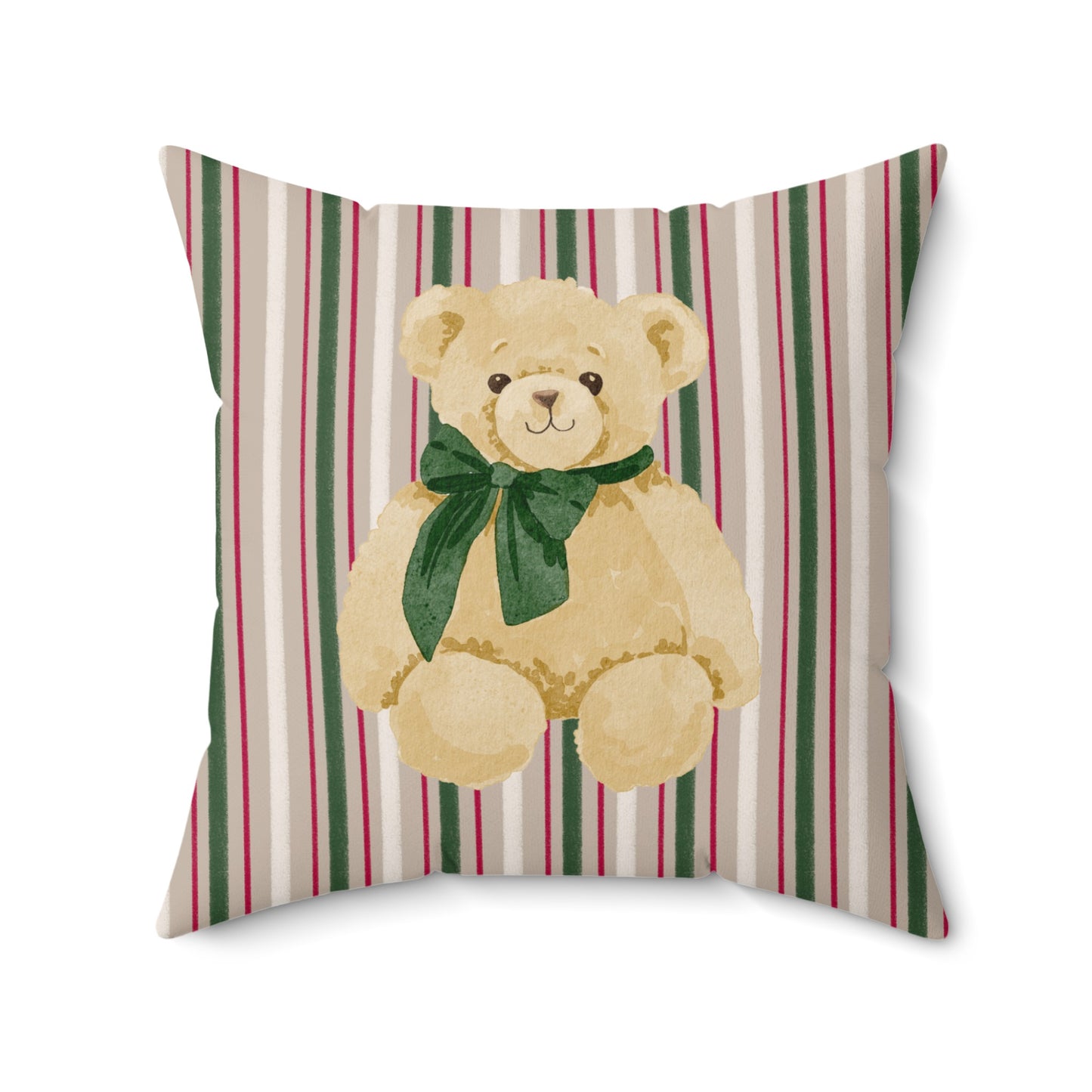 Adorable Teddy Bear and Striped Design Pillow