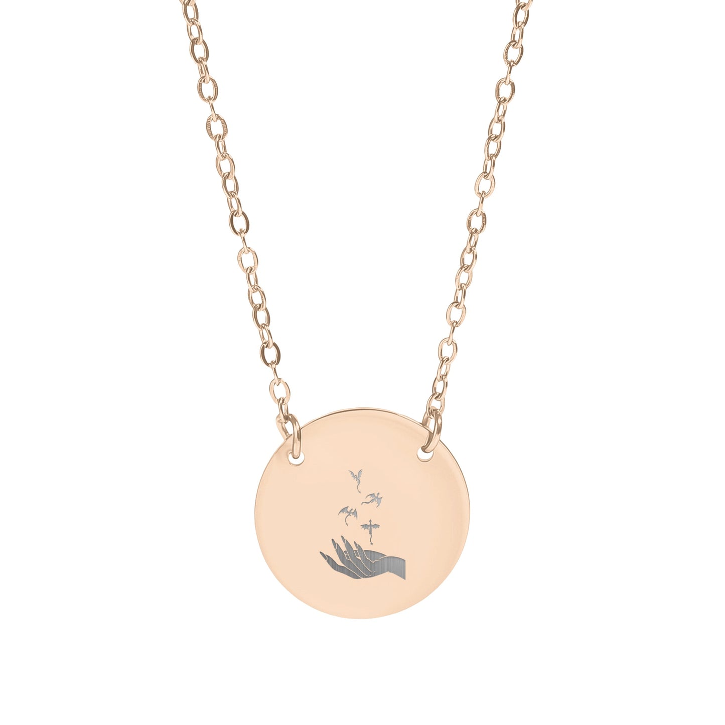 Hand with Birds Engraving Round Pendant Necklace