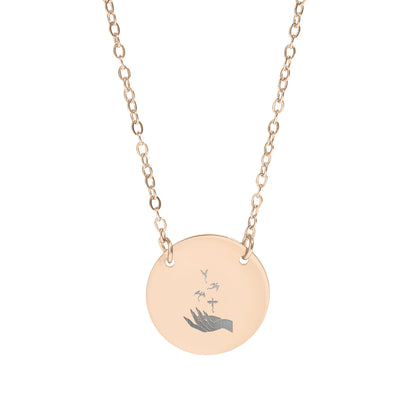 Hand with Birds Engraving Round Pendant Necklace