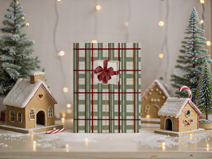 Plaid Christmas Card with Red Ribbon Bow Holiday Card