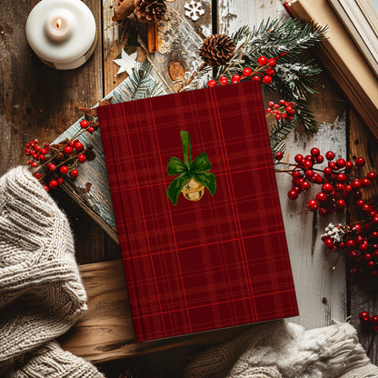 Festive Red Plaid Journal with Holiday Bell Design