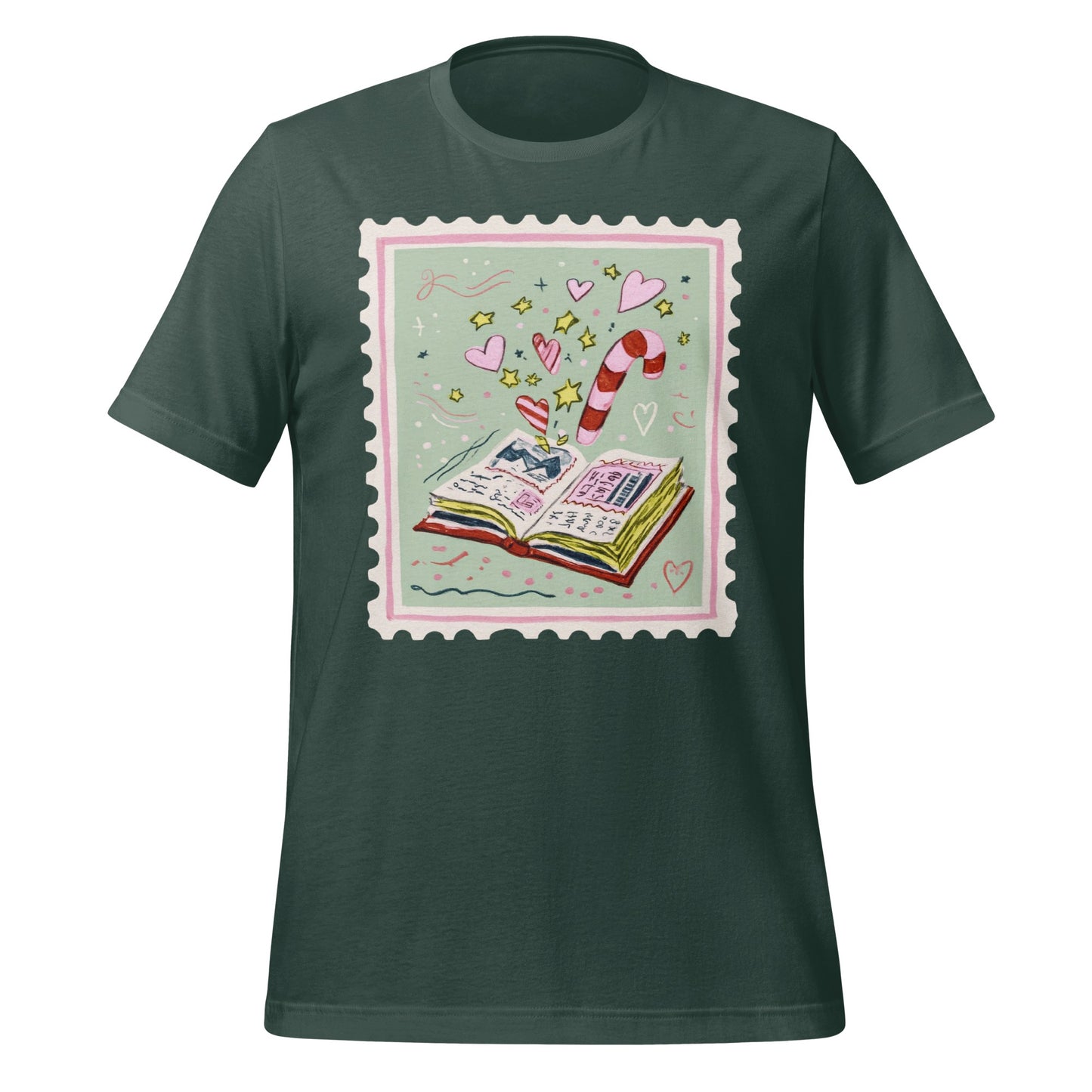 Whimsical Book and Candy Cane Illustration Shirt