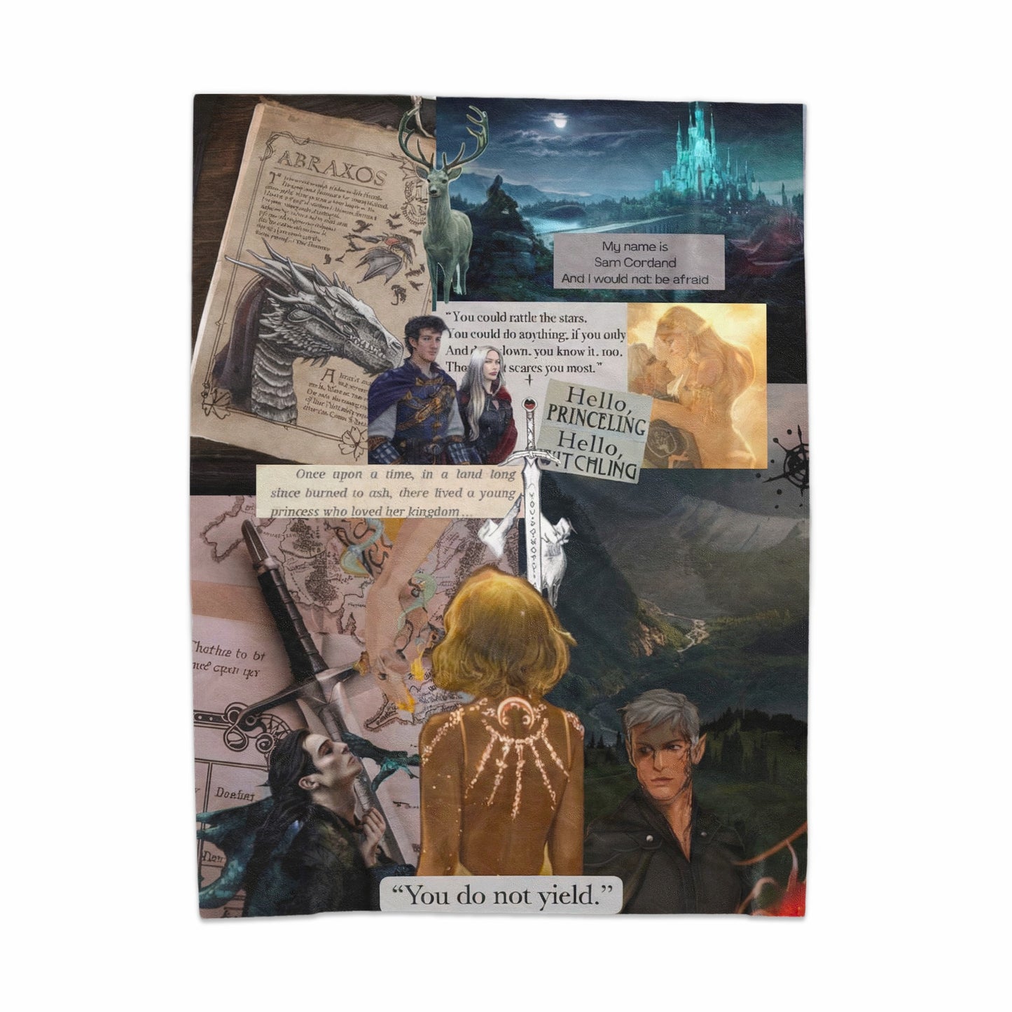 'Fantasy Art Print Featuring Book Quotes and Characters'