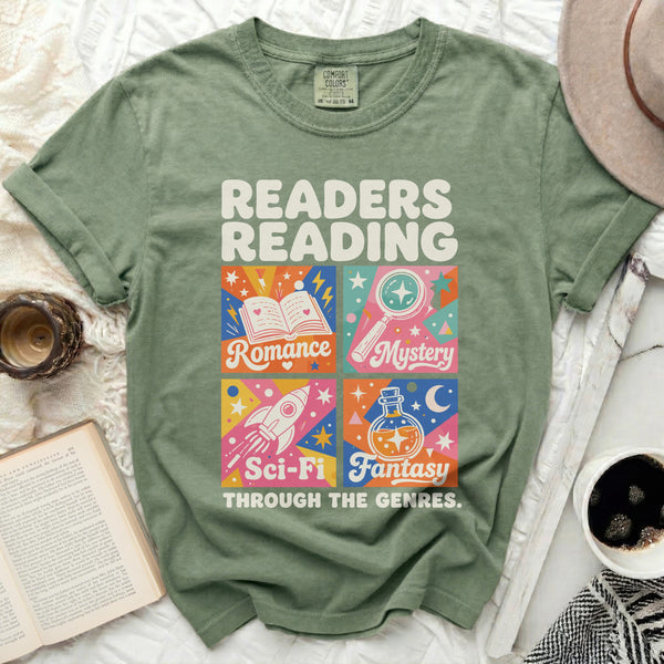 Readers Reading Genres Tee in Moss