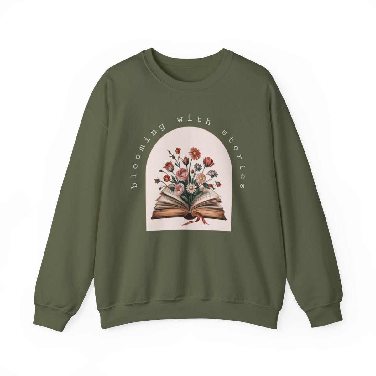 Blooming With Stories Open Book Flowers Design Sweatshirt - MagicMerchEmporium