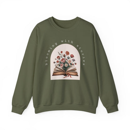Blooming With Stories Open Book Flowers Design Sweatshirt - MagicMerchEmporium