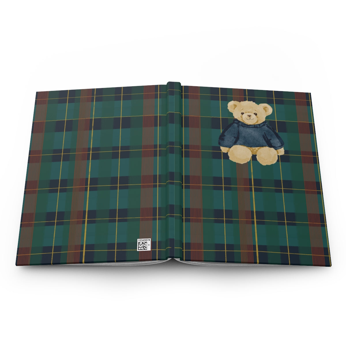 Plaid Pattern with Adorable Teddy Bear Hardcover Notebook