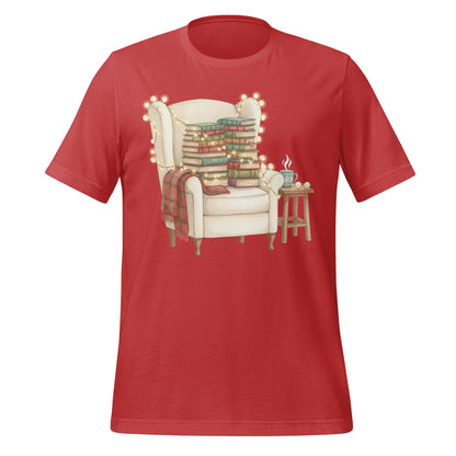 Cozy Reading Nook with Stacked Books Graphic Tee
