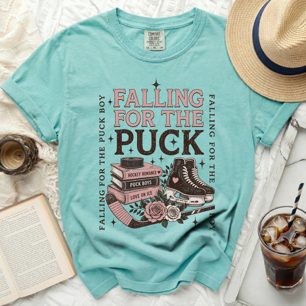 Falling For The Puck Boy Romance Novel Tee in Island Reef