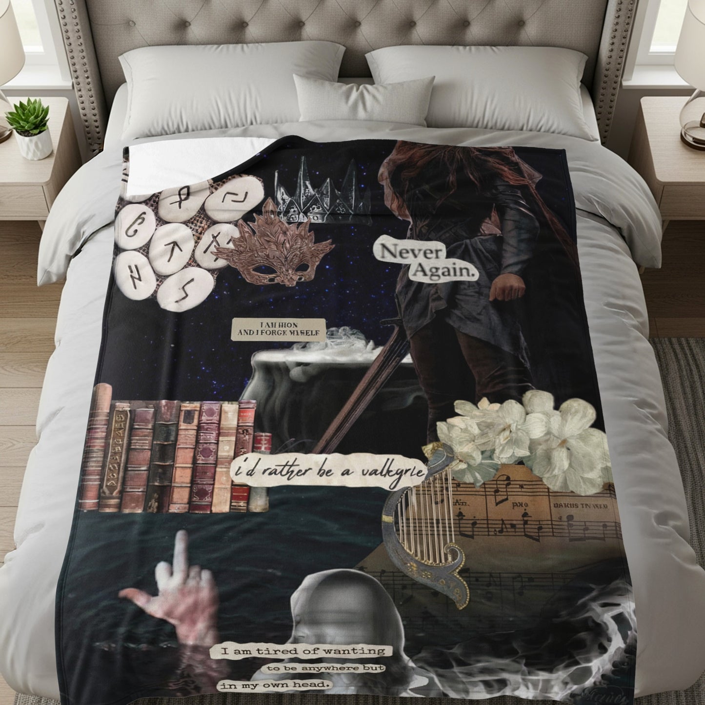 Fantasy Artistic Collage Never Again Printed Blanket