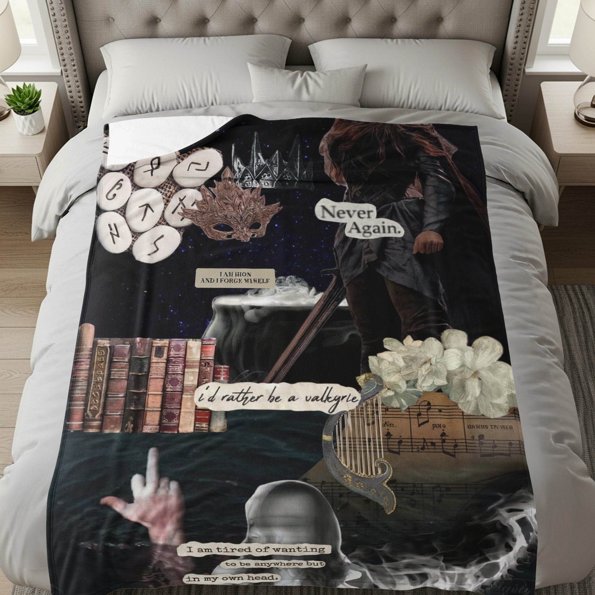 Fantasy Artistic Collage Never Again Printed Blanket