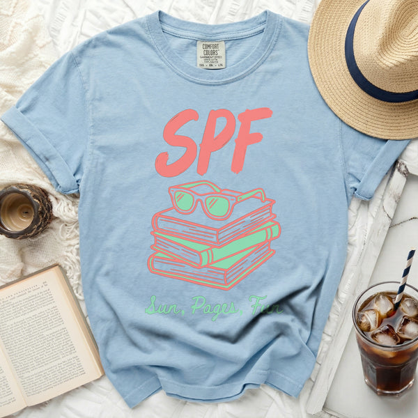 Sun, Pages, Fun Tee in Chambray
