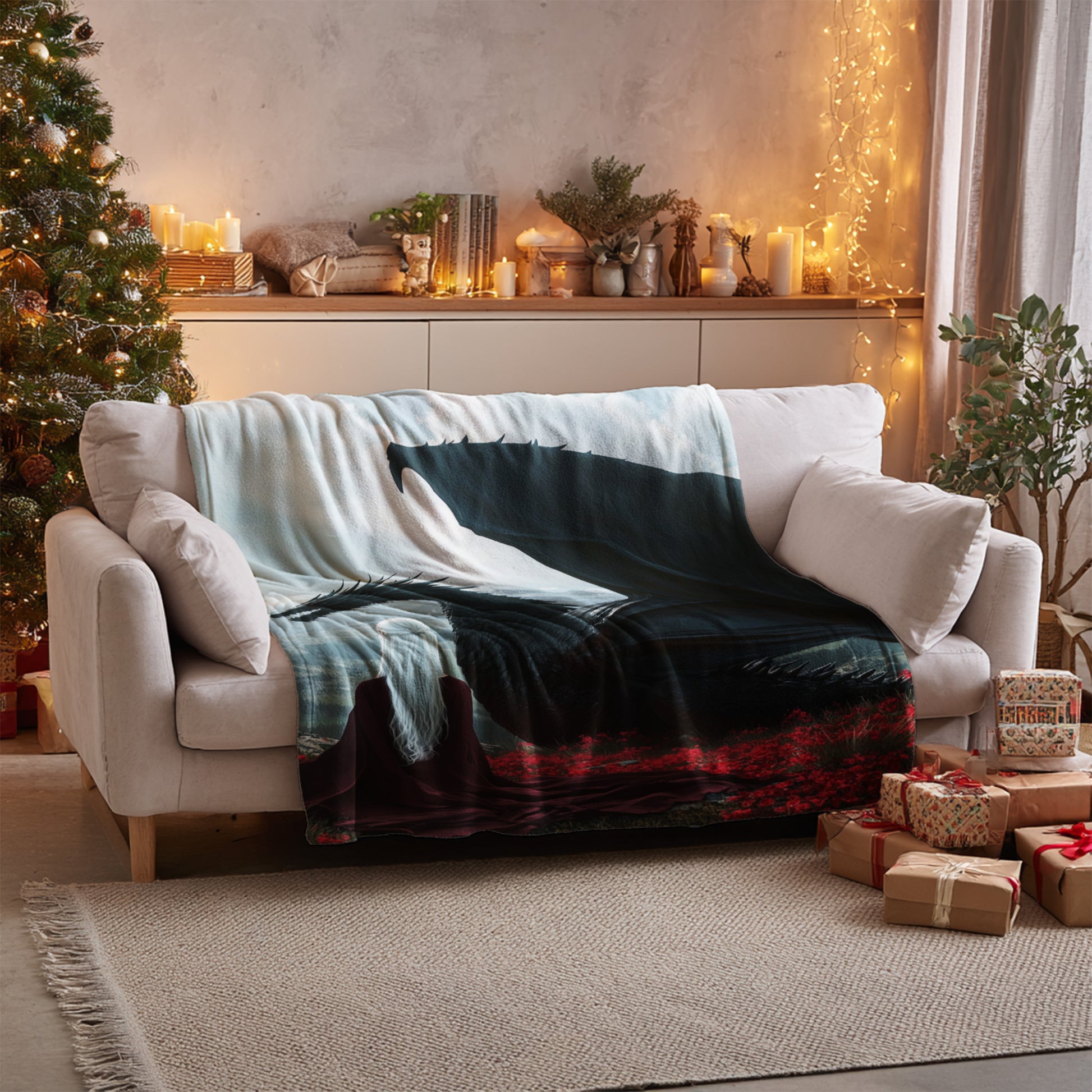 Cozy Festive Living Room Throw Blanket with Holiday Decor