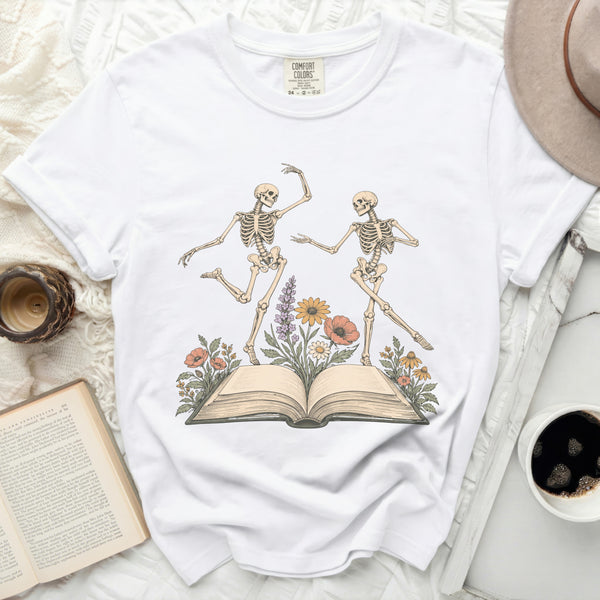 Dancing Skeleton Book Tee in White
