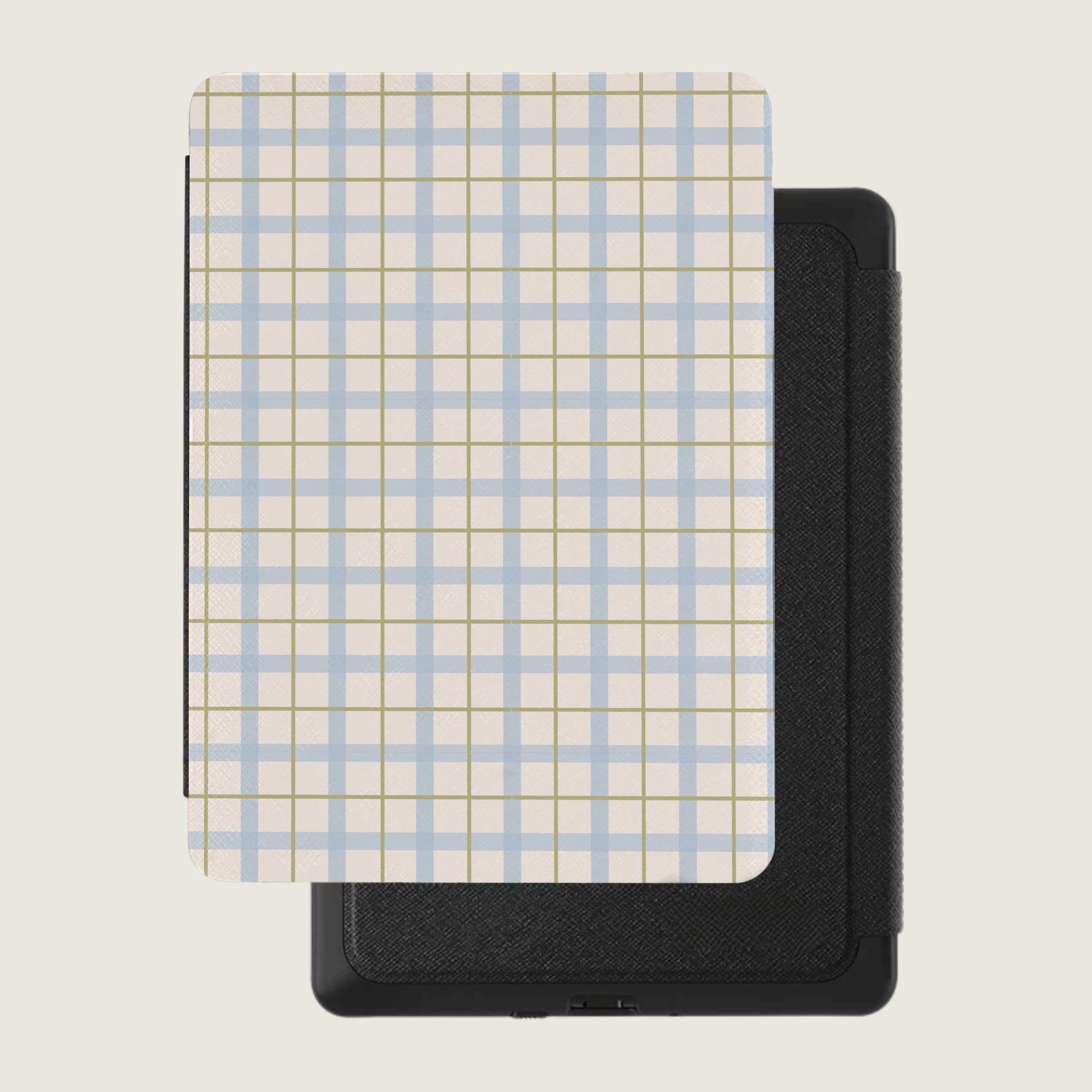 Elegant Blue and White Grid Pattern Tablet Cover