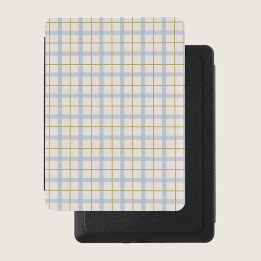 Elegant Blue and White Grid Pattern Tablet Cover