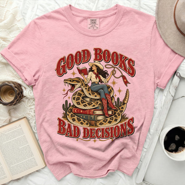 Good Books Bad Decisions Tee in Blossom