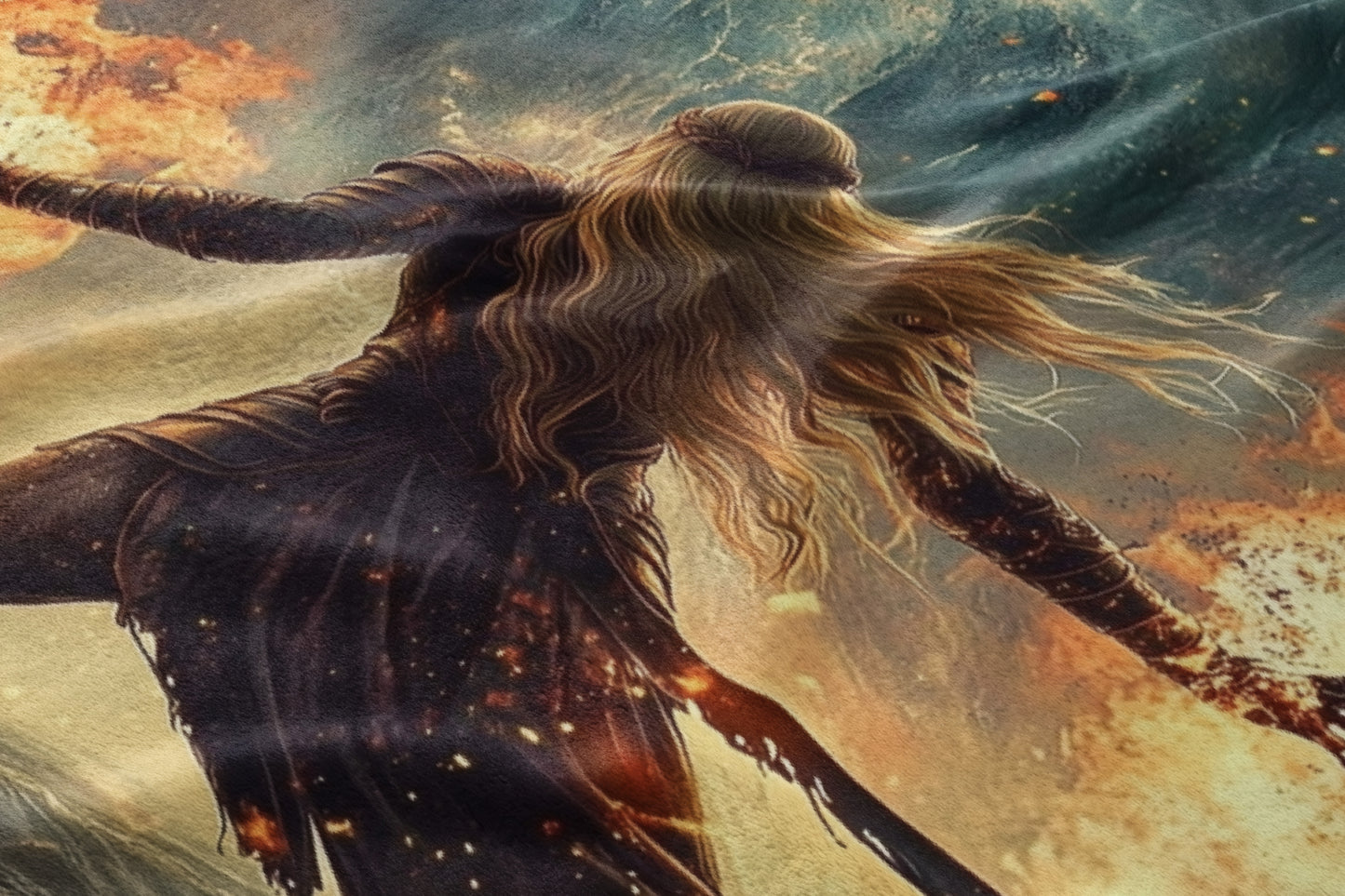 Epic Fantasy Warrior in Fiery Battle Artwork Print