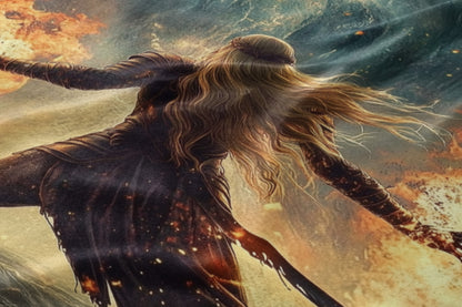 Epic Fantasy Warrior in Fiery Battle Artwork Print