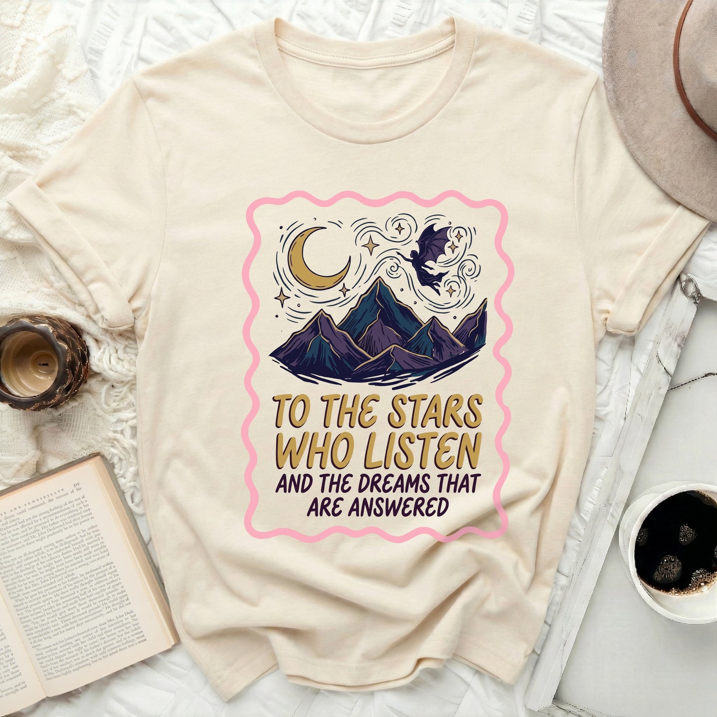 TO THE STARS WHO LISTEN AND THE DREAMS THAT ARE ANSWERED T-Shirt

Stars Listen Shirt
Dreams Answered Tee
Celestial Mountain
Mystical Dragon
Fantasy Apparel
Inspirational Quote
Night Sky Design
Moon Stars Graphic
Cosmic Fantasy Top
Magical Being Art
Landscape T-Shirt
Fantasy Lover Gift
Unique Design Tee
Bookish Inspired
Dark Academia Style
Mountain Peaks Print
Enchanted Forest
Mythical Creature
Whimsical Tee
Adventure Shirt