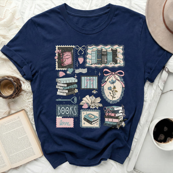 Whimsical Books Tee in Navy