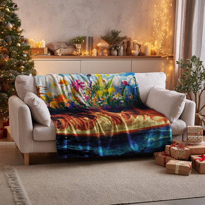 Vibrant Floral and Flames Art Blanket Perfect for Cozy Nights