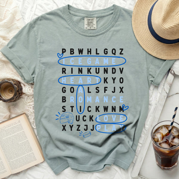 Ice Game Love & Goals Word Search Tee in Bay