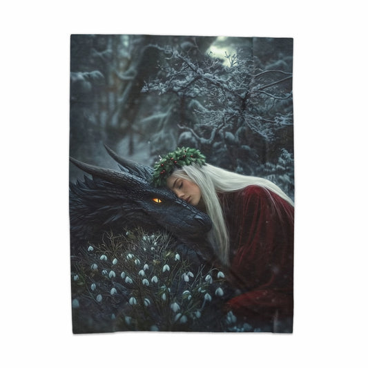 Enchanting Dragon and Woman Embrace Fantasy Blanket