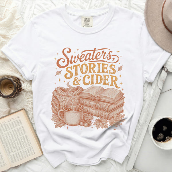 Sweaters, Stories & Cider Tee in White