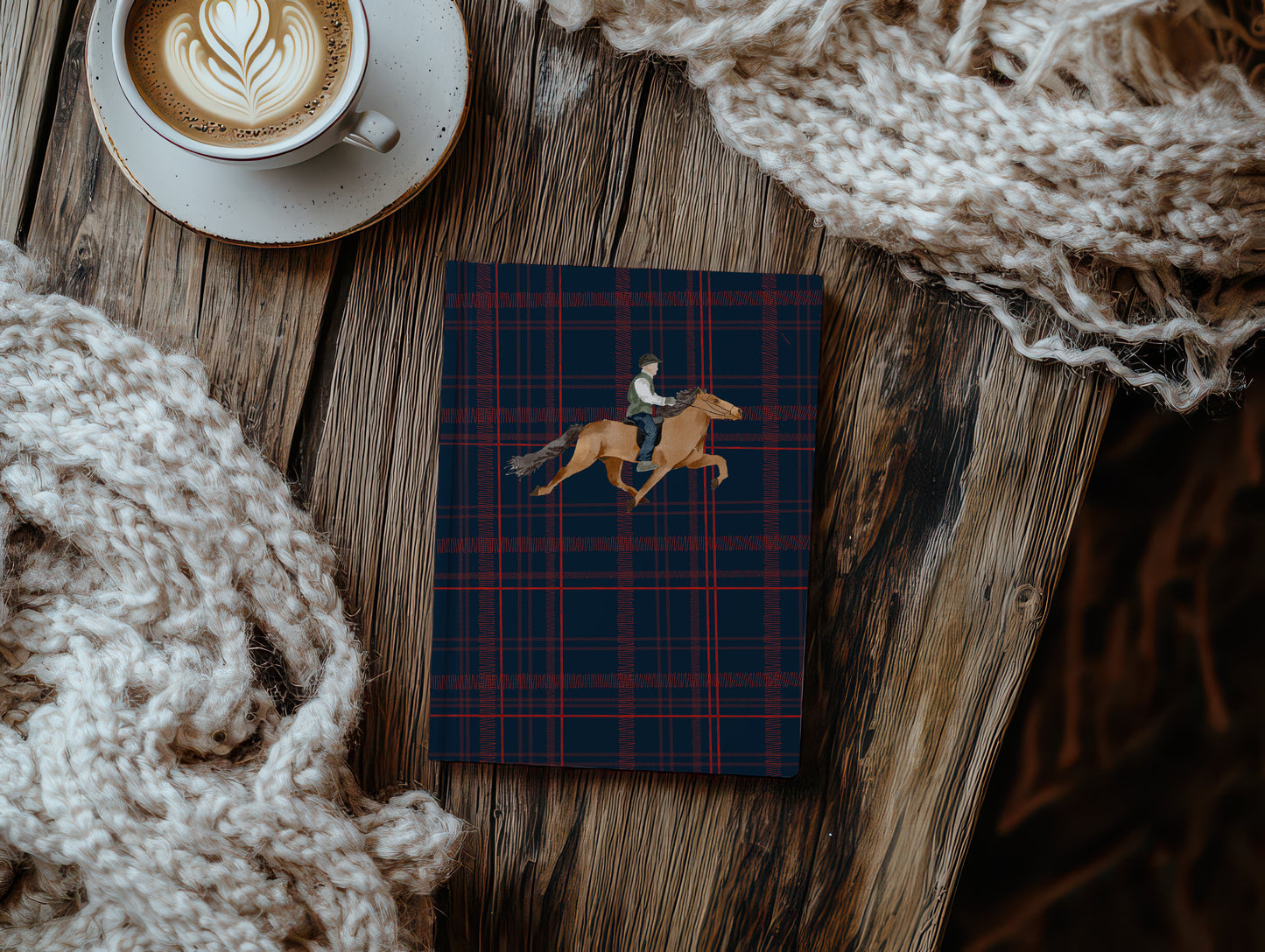 Elegant Notebook with Equestrian-Themed Plaid Design