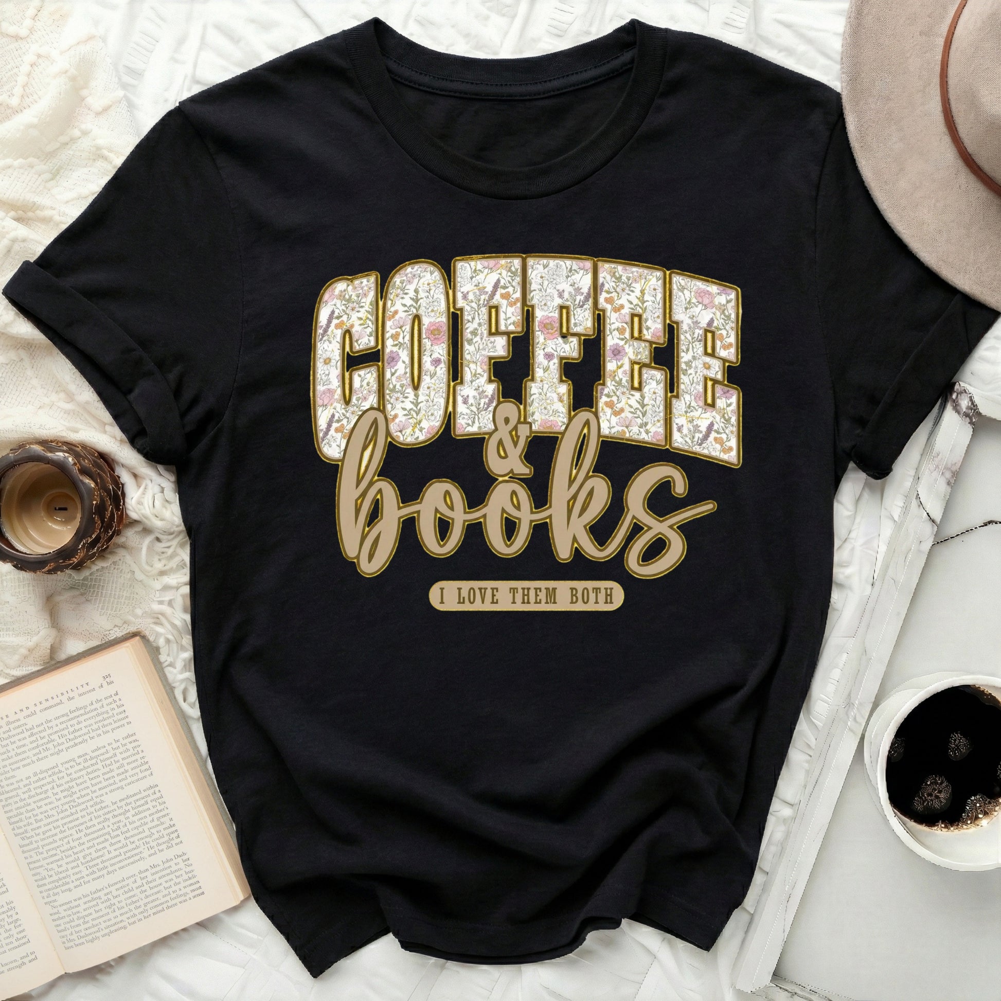COFFEE & BOOKS I LOVE THEM BOTH Graphic Tee