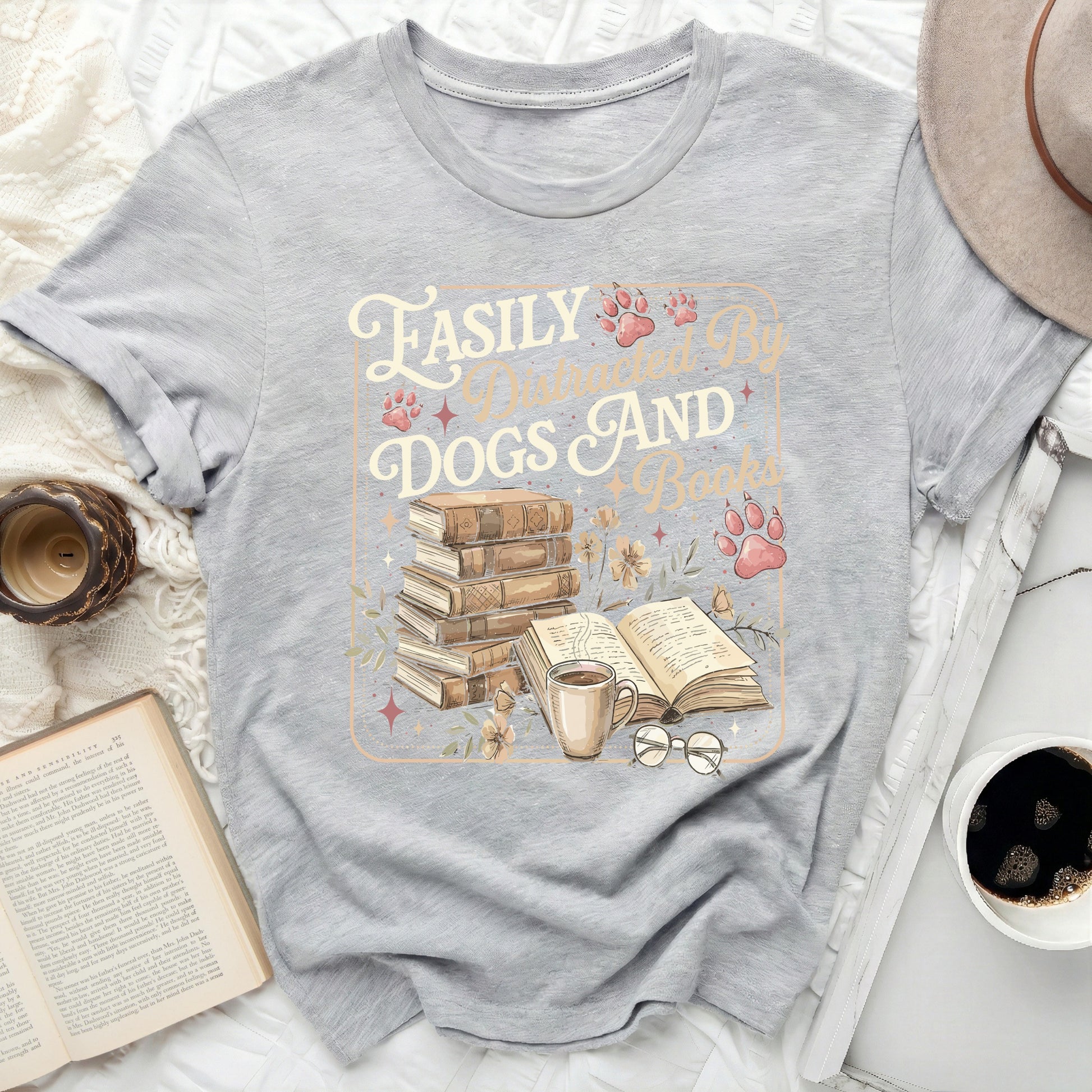 Easily Distracted by Dogs and Books T-shirt
