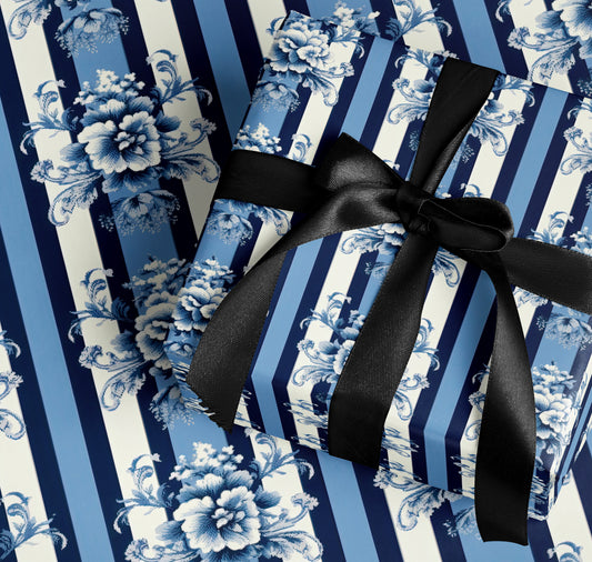 Elegant Striped and Floral Patterned Wrapping Paper