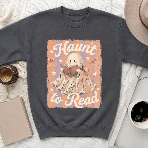 Vintage Ghost Haunt to Read Sweatshirt in Dark Heather