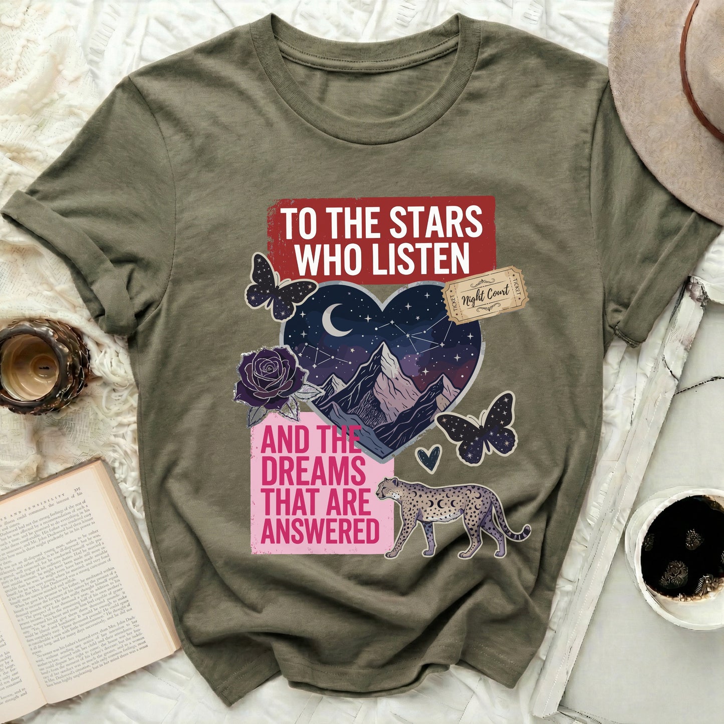 TO THE STARS WHO LISTEN Night Court Moon Cheetah product type
To The Stars Who Listen, Night Court, Fantasy Inspired, Celestial Design, Moon And Stars, Cheetah Print, Butterfly Art, Dreamy Aesthetic, Inspirational Quote, Galactic Vibe, Mystical Graphic, Book Lover Gift, Rose Flower, Mountain Scenery, Whimsical Artwork, ACOTAR Inspired, Pink Purple Hues, Dark Academia Style, Fictional World, Answered Dreams